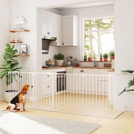 Clôture pour animaux,barrière à 6 panneaux avec porte,pliable,pour petits et moyens chiens,plastique,acier carbone,blanc