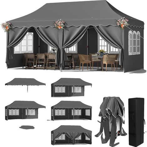 Pavillon, wasserdichtes Design, abnehmbare Seitenwände, grau (1/2)