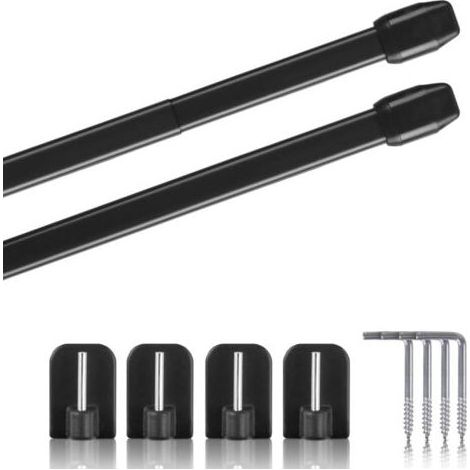 2 - Tringle à rideau - Accessoire de fenêtre - Extensible et sans perçage - Fixation par vis adhésive ou serrage - Intérieur résidence - Noir - 110-150 cm (1/5)