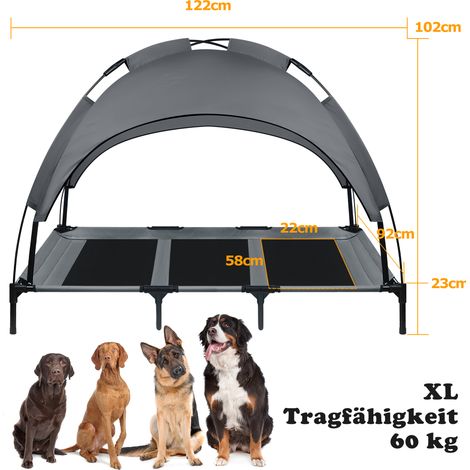 HENGMEI Lit pour chien avec toit - Protection solaire - XL - 122 x 92 x 102 cm - Avec baldaquin - Pour l'extérieur - Avec repose-pieds antidérapant - Résistant aux intempéries - Cadre en fer (1/5)