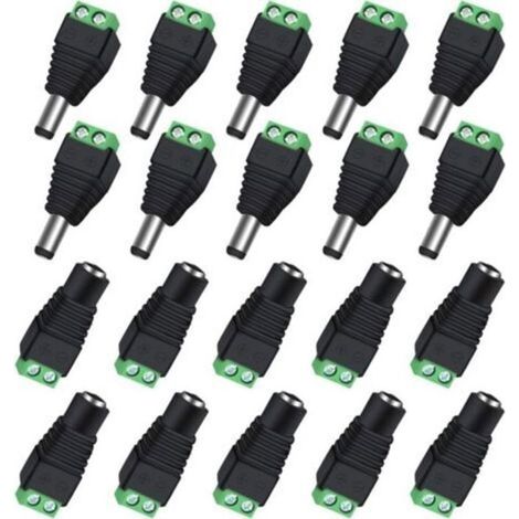 Lot de 10 Paires de connecteurs d'alimentation BNC/DC mâles et Femelles 2,1 x 5,5 mm pour caméra de vidéosurveillance/Bande LED (1/4)