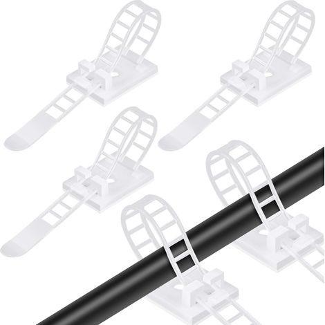 Blanc Lot de 50 Serre Câbles et Serre Câbles avec Support Auto Adhésif, Serre Câbles Réglables en Nylon avec Option Vis, Gestion des Câbles pour la Ma (1/5)