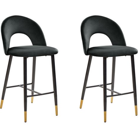 Conjunto de 2 sillas de bar de terciopelo negro dorado metal retro comedor Falton