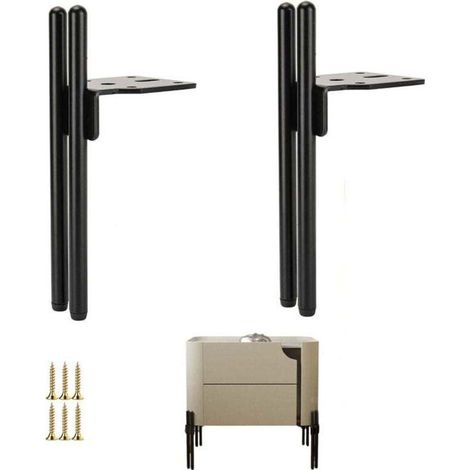 Ein Set aus 2 schwarzen Metallmöbelbeinen, 18 cm Tischbeinen, TV-Ständerbeinen, Badezimmerschrankbeinen, mit Schrauben, Bodenschonern und rutschfesten Unterteilen.