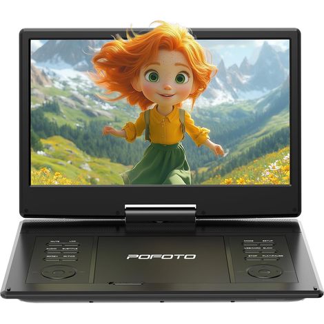 Lecteur DVD Portable 15,7" avec Écran Pivotant HD 14,1", 6h Autonomie, Compatible Multiformat Disques/SD/USB, sans Région, Mémoire de Lecture, Sortie TV/Projecteur, Haut-parleurs Stéréo (Noir) (1/5)