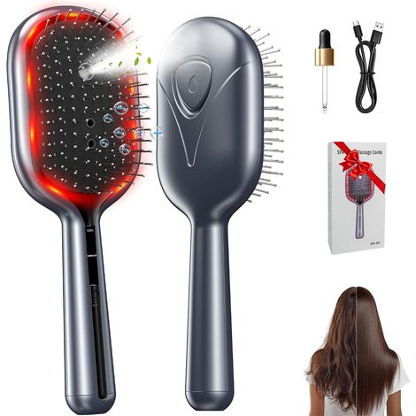 4 en 1 Peigne de Massage Électrique à Coussin d'Air  Brosse Vapeur Cheveux  Brosse vapeur cheveux avec 5 millions d'ions négatifs, massage, lumière rouge 630–650 nm et brumisation, démêlage en douceur (1/5)