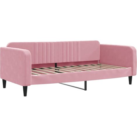 Lit simple Lit adulte Lit de repos rose 100x200 cm velours (1/5)