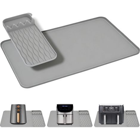 Tapis Anti Chaleur pour Friteuse à Air, 65x40cm Tapis en Silicone Anti Chaleur de Cuisine, Protection pour Plans de Travail Antidérapant pour Machines à Café Friteuses Air（Gris） (1/5)