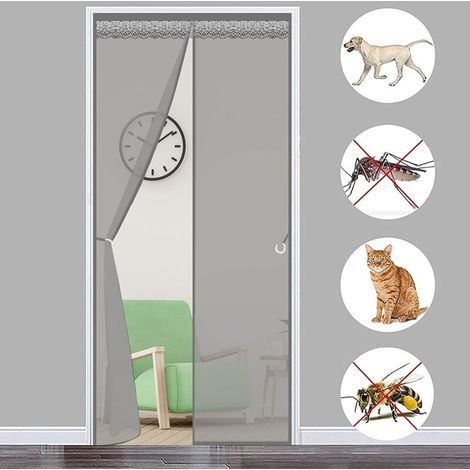 Moustiquaire de fenêtre　MagnéTique Moustiquaire Porte 120x230cm MagnéTique Rideau De Porte Store Moustiquaire sans Percer pour Porte d Entrée Intérieur/Patio/Coulissante, Gris (1/4)
