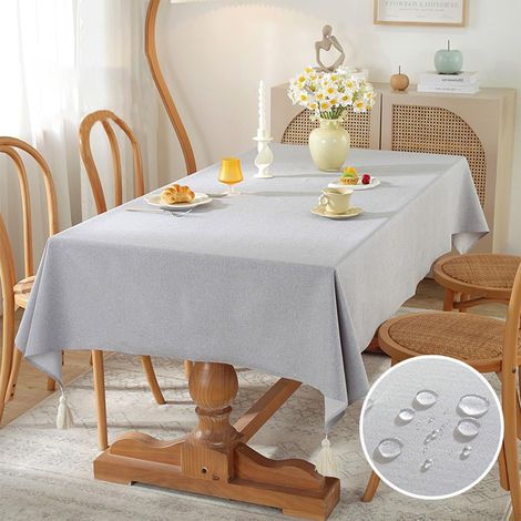 Nappe unie en coton et lin, imperméable et infroissable, idéale pour les restaurants et les réceptions de mariage. Dimensions : 140 x 200 cm. (1/5)