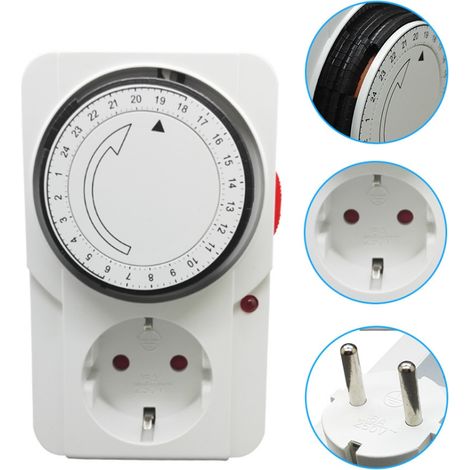Minuterie Mécanique 24 Heures - Prise Horloge Programmable - Pour Arrosage Automatique Aquarium Fontaine - 1 Pièce (1/5)