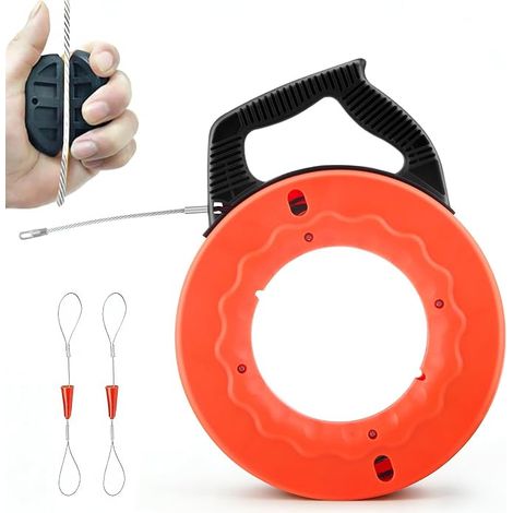 Electric Cable Puller, Needle Electrician Cable Puller 30 m with 2 Cable Clamps, Spiral Pulling with Handle, Cable Crossing Tool for Electrical Work Φ5 mm 30 m (Orange) (1/5)