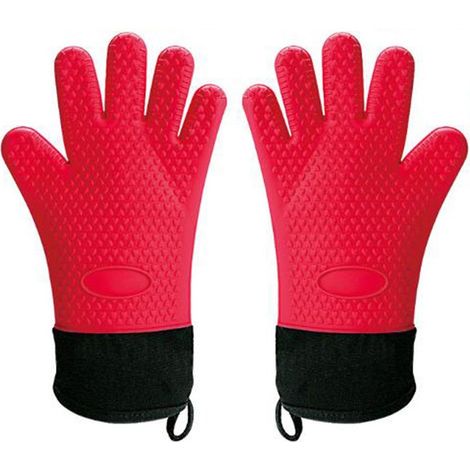 Gants de four en silicone TuseRxln - Résistants à la chaleur jusqu'à 250 °C et surface antidérapante - 1 paire - Pour la cuisson, les grillades et la cuisson - Rouge (1/5)