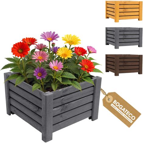 Jardinière Haute Bois Bogateco 38x38x25 cm Géotextile Anthracite (1/5)