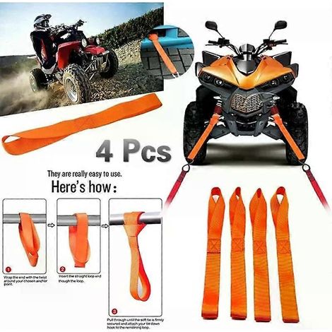 Für 1/4 Stück ATV-Spanngurte mit weicher Schlaufe, Ratschenverschluss, Abschleppgurte für ATV, Motorrad, 600 lbs, Elektrotraktor, Kugelkupplung, Neu-JXLGV (1/4)