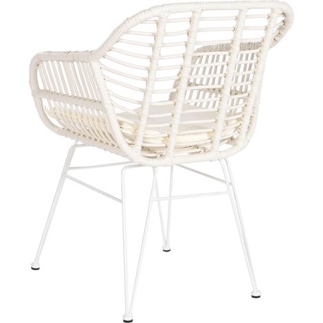 Ensemble de jardin avec table et 2 fauteuils en rotin synthétique et verre coloris blanc -PEGANE- (1/5)