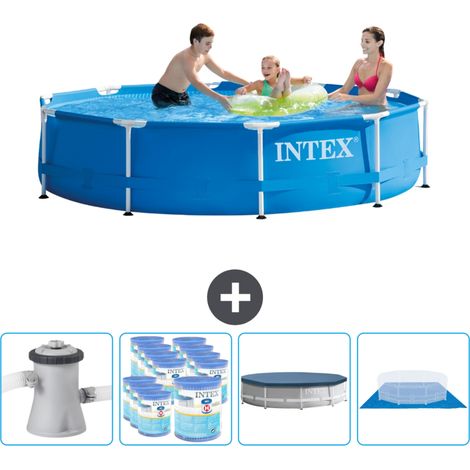 Intex Rundrahmen-Schwimmbecken – 305 x 76 cm – Blau – Inklusive Zubehör CB88