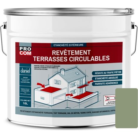 Procom – Peinture d'étanchéité pour terrasse circulable – Imperméabilisation béton, balcon, sols extérieurs – Résistant aux UV et aux micro-organismes – 10 litres