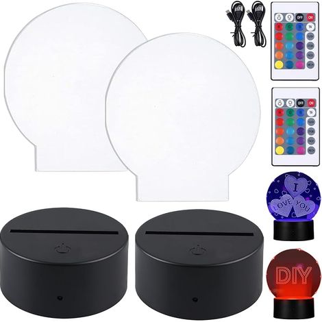 Lot de 2 socles lumineux LED, 7 couleurs, à intensité variable, veilleuse avec télécommande et câble USB, base d'affichage LED pour chambre à coucher, chambre d'enfant, salon, bar, boutique (1/5)