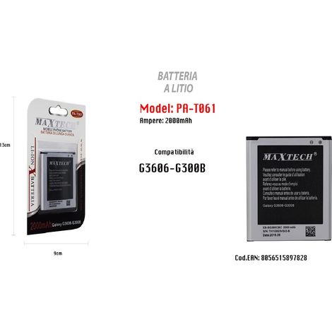 Batterie Lithium 2000mah Pour Samsung Galaxy G3606-g3008 Remplacement Maxtech Pa-t061