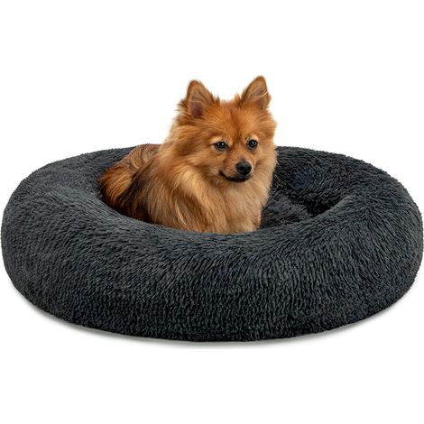 lionto Hundebett aus Plüsch in Donut-Form, 60 cm Durchmesser, dunkelgrau (1/5)