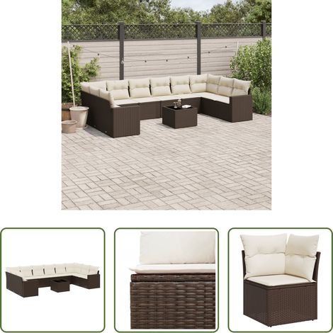 vidaXL Rattanmöbel - 11-tlg. Garten-Sofagarnitur mit Kissen Braun Poly Rattan (1/5)