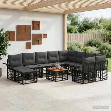 Set di divani da esterno 11 pz Nero e Grigio scuro polyrattan vidaXL (1/5)