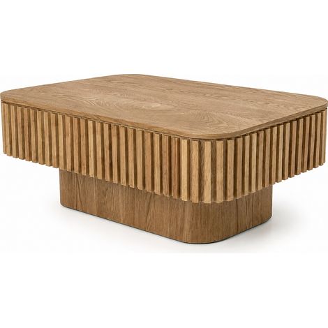 Mesa de centro de 98 cm con diseño ranurado y almacenamiento oculto de chapa de madera (1/5)