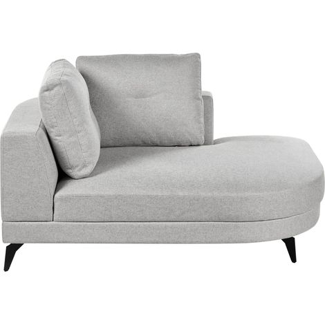Left Hand Chaise Longue Grey Faux Linen Upholstery Water-Repellent Black Iron Legs Modern with Cushions MARUM