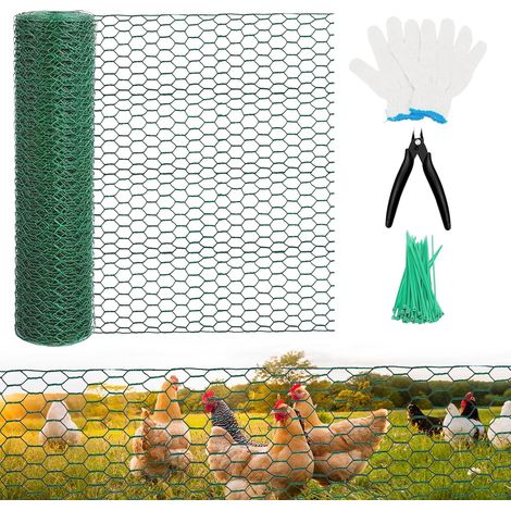 Galvanised Chicken Wire Mesh - Rabbit Wire Mesh PVC Coated Poultry Wire Mesh with Gloves, Cutters and Ties (0.4 x 10 m) (1/5)