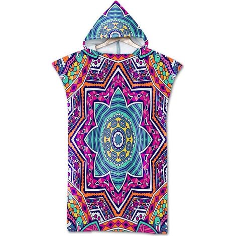 Stück Boho-Poncho-Strandtuch, Sport-Surf-Bademantel mit Kapuze und Aufdruck (1/4)