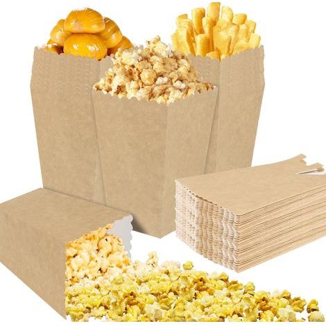 Lot de 100 sachets à pop-corn en papier kraft - Réutilisables - Pour soirée cinéma, fête d'anniversaire, Noël (1/5)