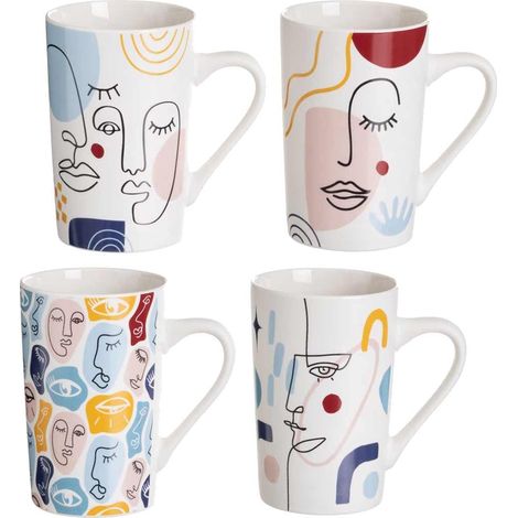 Set de 4 mugs visages en céramique (1/5)