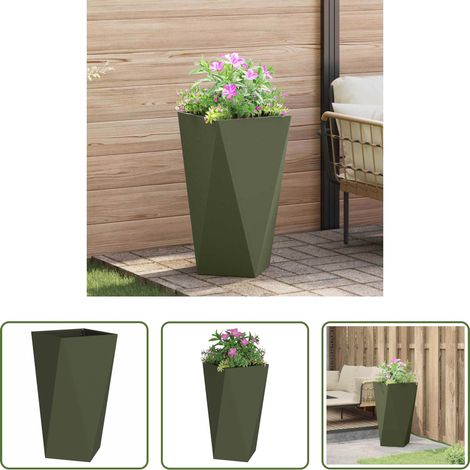 Terrassenpflanzer - Pflanzkübel Olive Grün 40 x 40 x 75 cm Stahl (1/5)