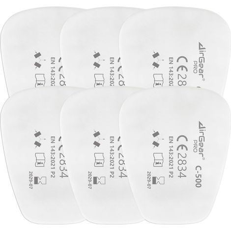 Filtro Para Polvo P2 - Filtración 94 % Partículas Aéreas Hasta 0,3 µm - Compatible Con Mascarillas Reutilizables G-500 M-500 G-750 - Para Lijado Pintura Demolición - Paquete De 6 (1/5)