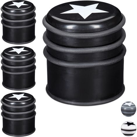 Set of 4 Relaxdays Floor Doorstoppers, Bumper for Windows & Heavy Doors, Large, With Star Logo, 8 cm Tall, Black