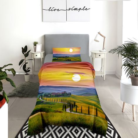 Completo Letto Lenzuola 100% Cotone Set Lenzuolo Moderno Sotto Sopra Federe Due Stampe In Altissima Definizione Dis65tuscany - Singolo