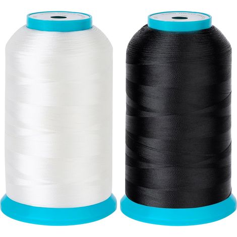 Ensemble de 2 (Noir + Blanc) 5000M (5500Y) Polyester Fil Machine à Broder Fil de Canette/Canette de Brodeuse pour machine à broder et à coudre (1/5)