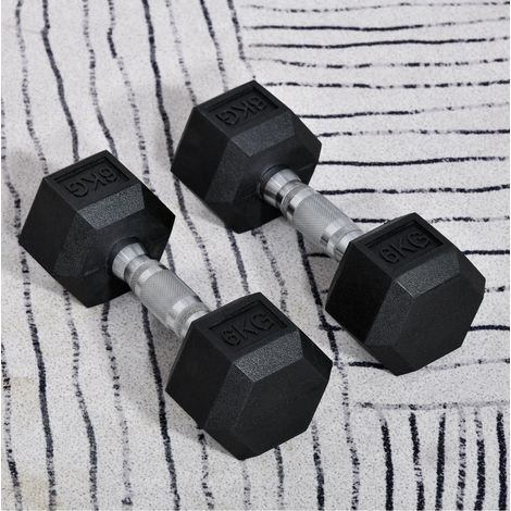 Mancuernas hexagonales 2 x 6 kg de hierro fundido con revestimiento de goma, negro HAVRYA (1/5)