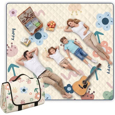 200 x 200 cm Couverture de Pique-Nique, Tapis de Pique-Nique Tapis de Camping Imperméable et Résistant au Sable, Tapis de Pique-Nique Lavable et léger, pour Camping Randonnée Parc Plage (1/5)