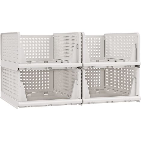 SONGMICS Organisateur d’Armoire Pliable, Tiroir Coulissant Empilable, Lot de 4, Blanc