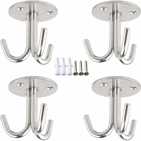 Crochets pour cintres (lot de 4) en acier inoxydable, à fixer au plafond avec des vis, pour suspendre lampes, ventilateurs, moustiquaires, etc. (1/5)