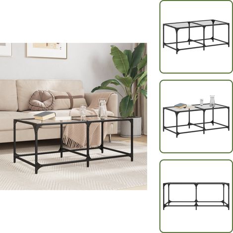 The Living Store Couchtisch mit Glasplatte Transparent 98,5x50x40 cm Stahl - Couchtisch - Wohnzimmerstil - Glastisch - Esszimmertisch - Holztisch (1/5)