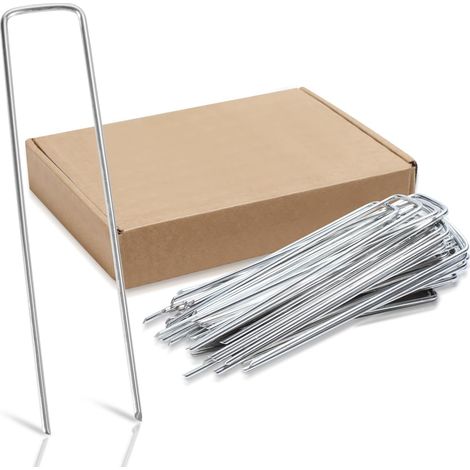 Lot de 150 piquets d'ancrage au sol galvanisés 150 mm de long 25 mm de large Ø 2,8 mm Ancres de sol stables pour toile de paillage, toile de jardin, clôture & filet Ancres de sol à tête