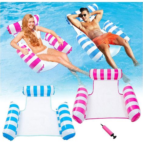 2 Pièces Bouee Piscine Adulte, 4 en 1 Bouee Piscine Matelas Filet Piscine Multifonctionnelle Matelas Filet Piscine Matelas Piscine Hamac Gonflable Hamac Gonflable Piscine pour Adultes et Enfants (1/5)