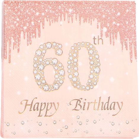 40 Serviettes en papier, 60ème anniversaire, couleur or rose, décoration de table, fête d'anniversaire pour femme (1/5)