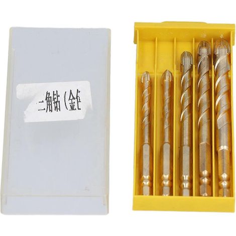 5-teiliges Bohrer-Set mit Kreuz- und Speerspitzen sowie Sechskantschaft für Fliesen, Beton und Glas (Gold)