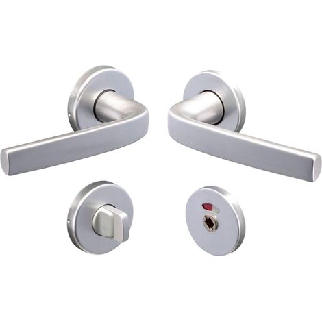 Set de Poignée de Porte sur Rosaces Ø 52 mm - Version Condamnation pour Porte de Salle de Bain, WC - Matériau Aluminium Résistant - Finition Argent (1/5)