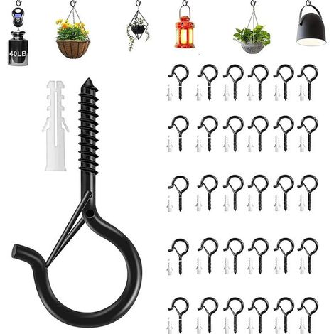 Crochets à vis en acier inoxydable - clips de sécurité - lot de 30 - usage intérieur et extérieur - décorations suspendues (1/2)