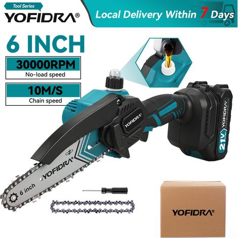 Tronçonneuse électrique portable YOFIDRA 6 pouces – 30 000 tr/min, pour jardin et bois, compatible batterie Makita 21V